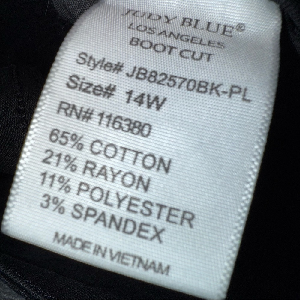 Judy Blue Bootcut Jeans-Black-Raw Hem-Exposed Button Fly-Stretch-Size 14W - Picture 11 of 11